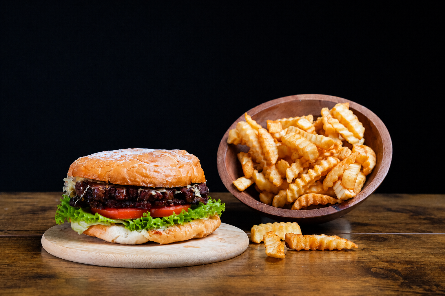 Signature smash burger with crinkle-cut fries