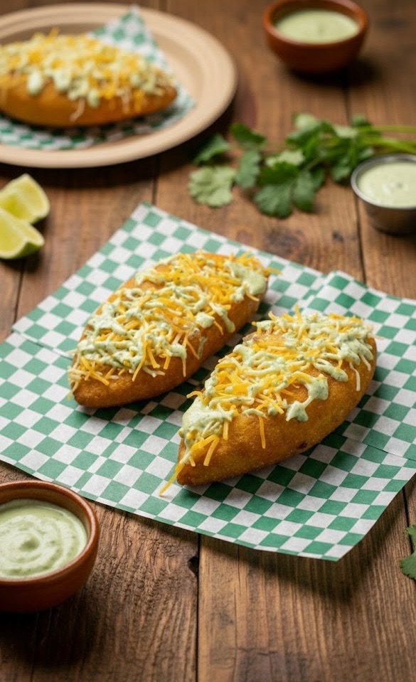 Stuffed corn cakes with cheese and sauce